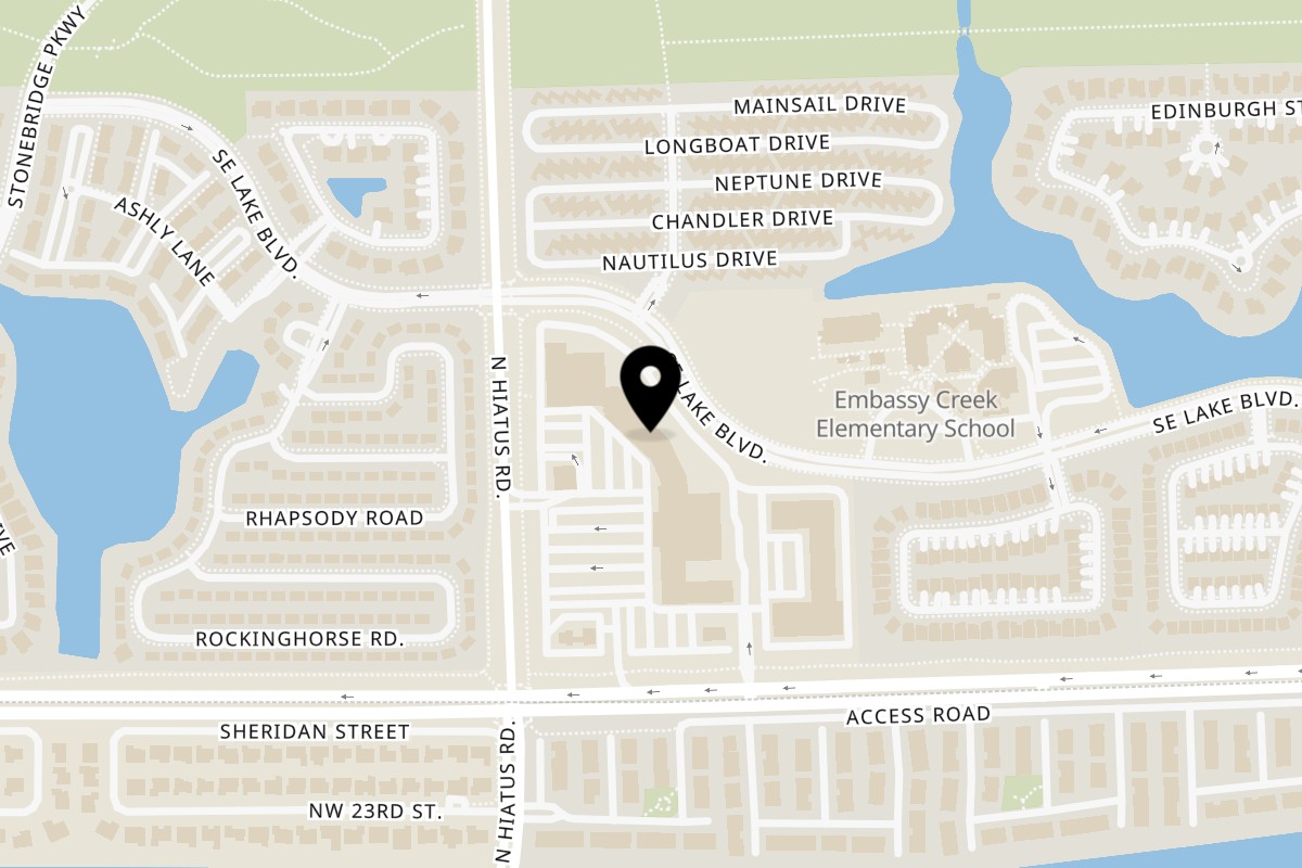 Map showing the location of La Brochette Bistro on 2635 N Hiatus Rd in Hollywood